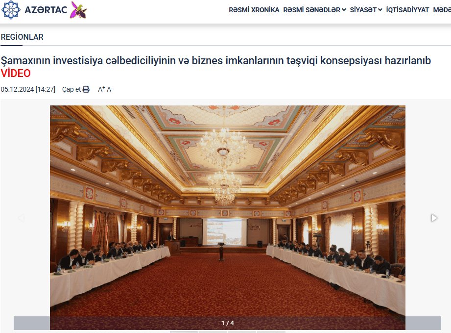 Şamaxının investisiya cəlbediciliyinin və biznes imkanlarının təşviqi konsepsiyası hazırlanıb - AZƏRTAC